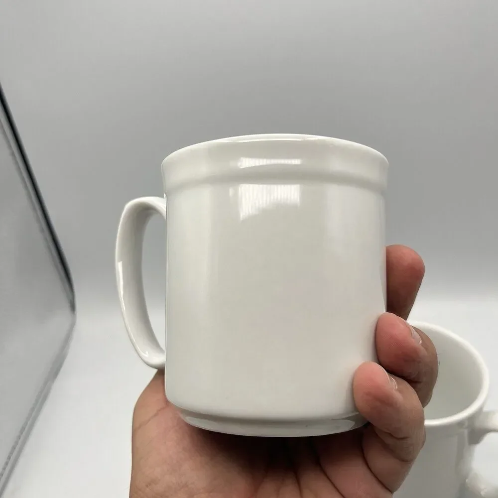 (2) William Sonoma Pantry Essentials White Coffee/Tea Mugs/Cups 3.75” 10 OZ